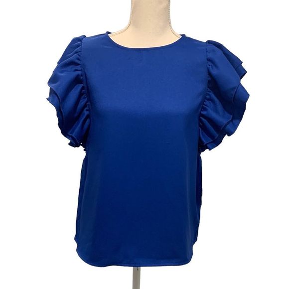 Royal Blue Butterfly Ruffle Sleeve Top - Picture 5 of 9